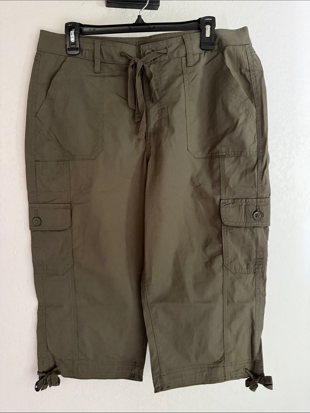 NWOT. Never worn. St. John's Bay Olive Cargo Capris with Drawstring